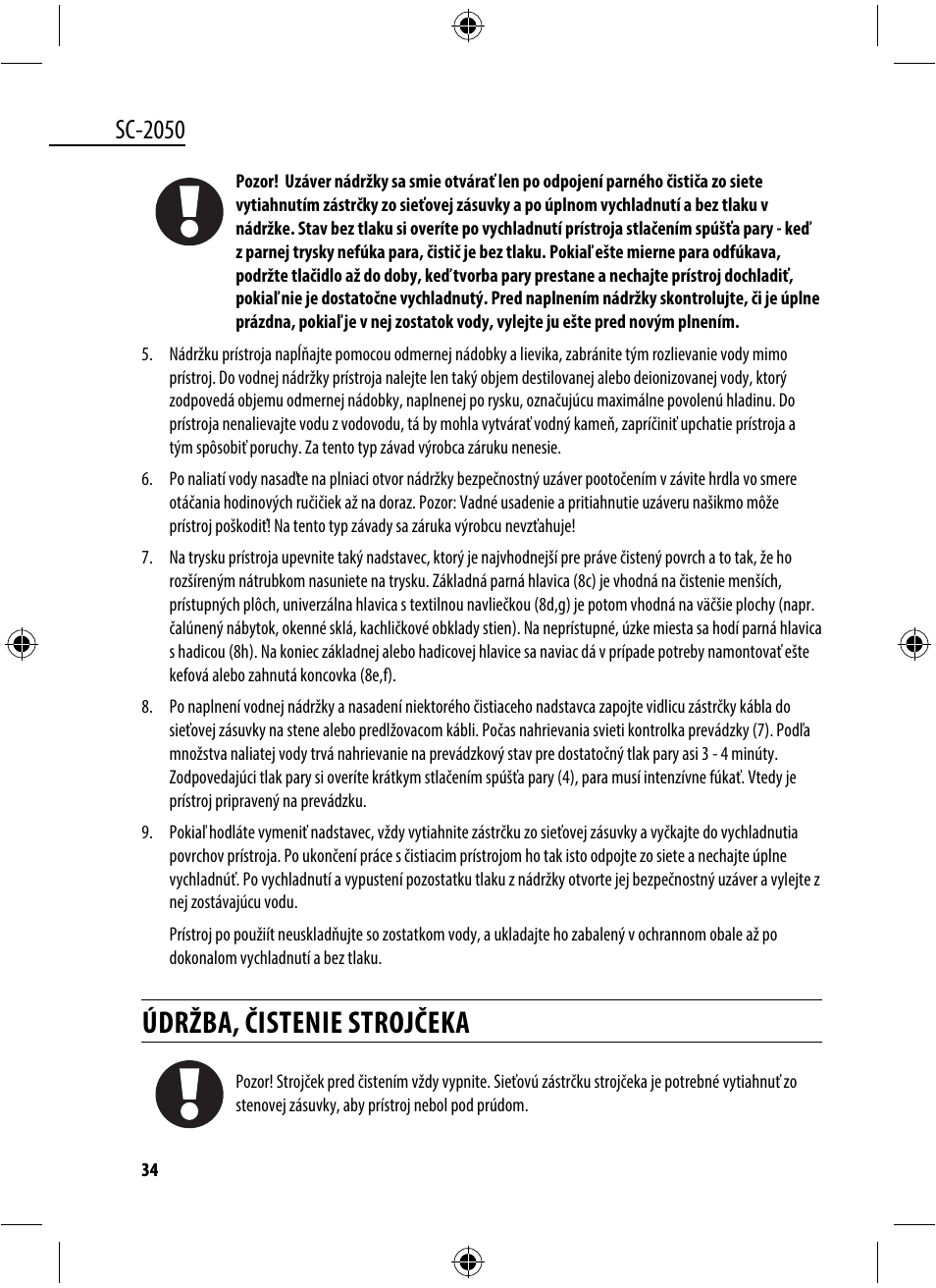 Údržba, čistenie strojčeka, Sc-2050 | Dyras SC-2050 User Manual | Page 34 / 45