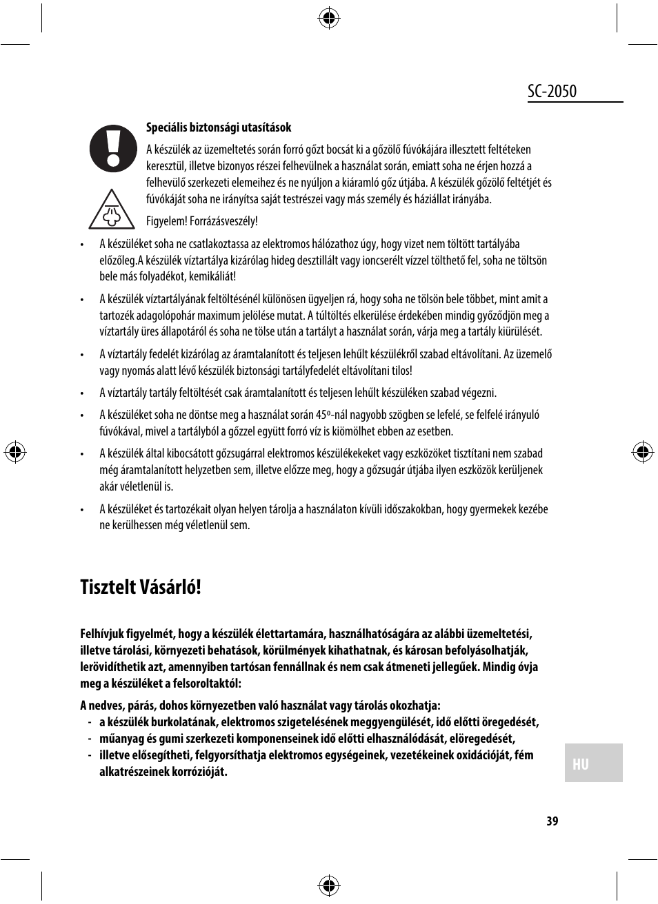 Tisztelt vásárló, Sc-2050 | Dyras SC-2050 User Manual | Page 39 / 45