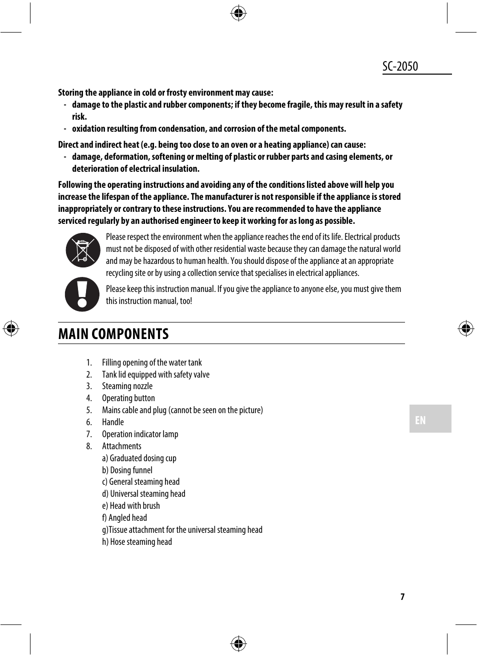 Main components, Sc-2050 | Dyras SC-2050 User Manual | Page 7 / 45