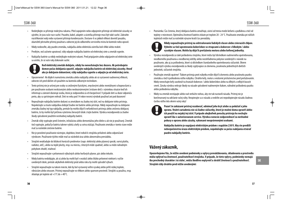 Vážený zákazník, Ssw-360 | Dyras SSW-360 User Manual | Page 19 / 29