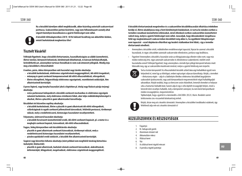 Tisztelt vásárló, Kezelőszervek és részegységek, Ssw-360 | Dyras SSW-360 User Manual | Page 25 / 29