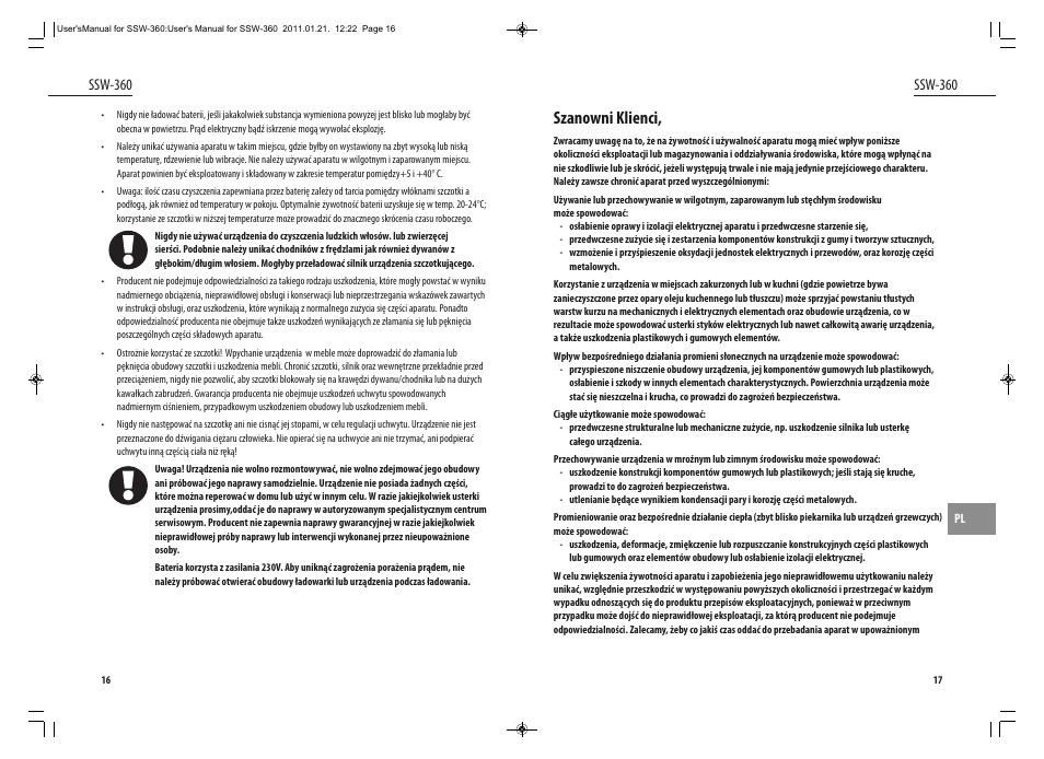 Szanowni klienci, Ssw-360 | Dyras SSW-360 User Manual | Page 9 / 29