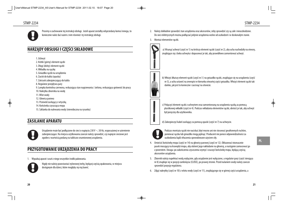 Narządy obsługi i części składowe, Zasilanie aparatu, Przygotowanie urządzenia do pracy | Dyras STMP-2234 User Manual | Page 11 / 31
