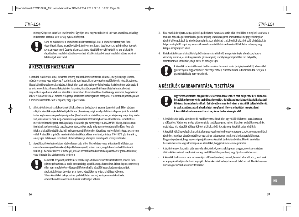 A készülék karbantartása, tisztítása, A készülék használata | Dyras STMP-2234 User Manual | Page 29 / 31