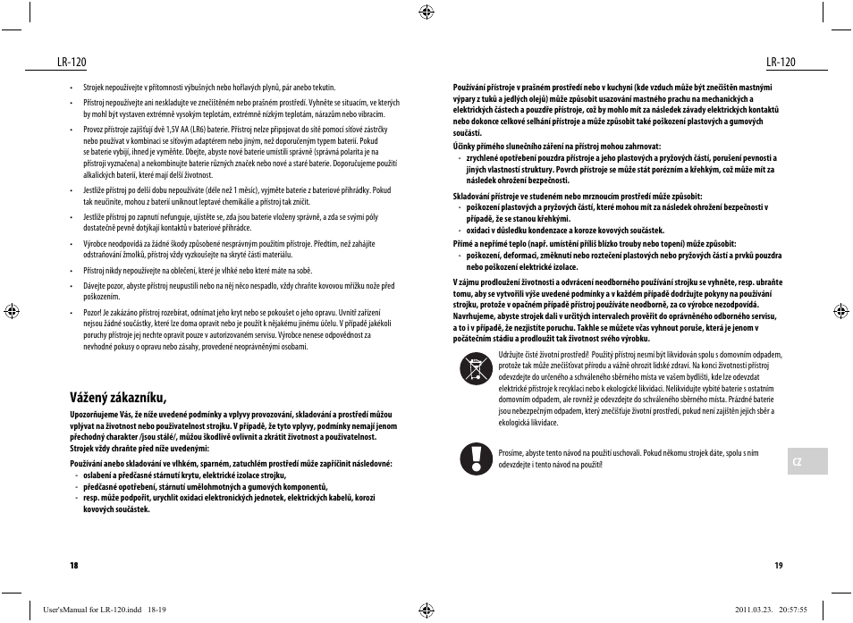 Vážený zákazníku, Lr-120 | Dyras LR-120 User Manual | Page 10 / 19