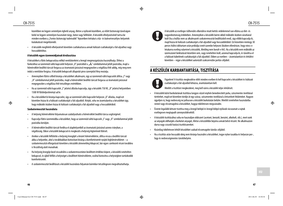 A készülék karbantartása, tisztítása, Ch-7515 | Dyras CH-7515 User Manual | Page 24 / 25