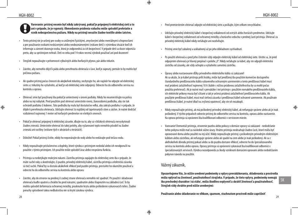Hgh-8002, Hgh-8002 sk, Vážený zákazník | Dyras HGH-8002 User Manual | Page 15 / 23