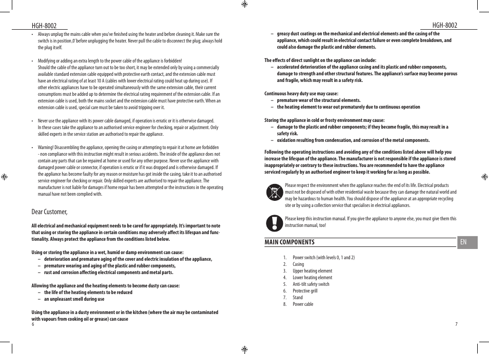 Dear customer | Dyras HGH-8002 User Manual | Page 4 / 23