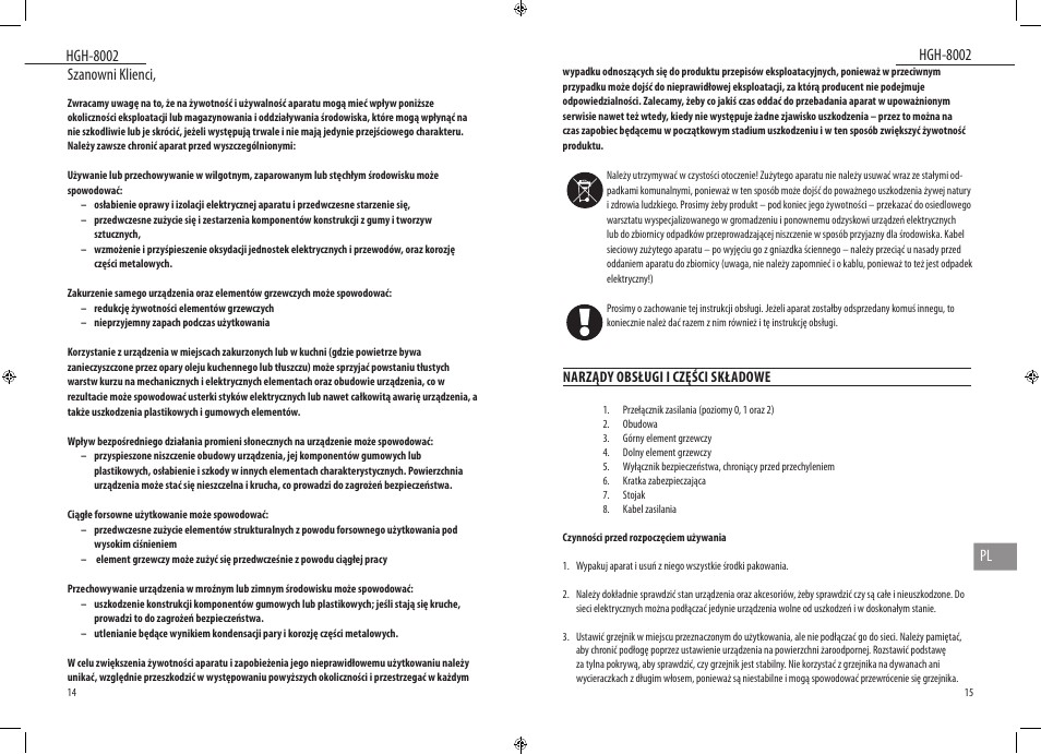 Hgh-8002, Hgh-8002 pl, Szanowni klienci | Dyras HGH-8002 User Manual | Page 8 / 23
