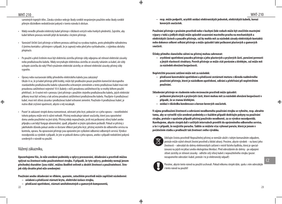 Wht-210, Wht-210 cz, Vážený zákazníku | Dyras WHT-210 User Manual | Page 12 / 23