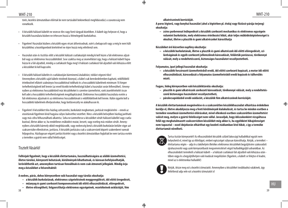 Wht-210, Wht-210 hu, Tisztelt vásárló | Dyras WHT-210 User Manual | Page 20 / 23