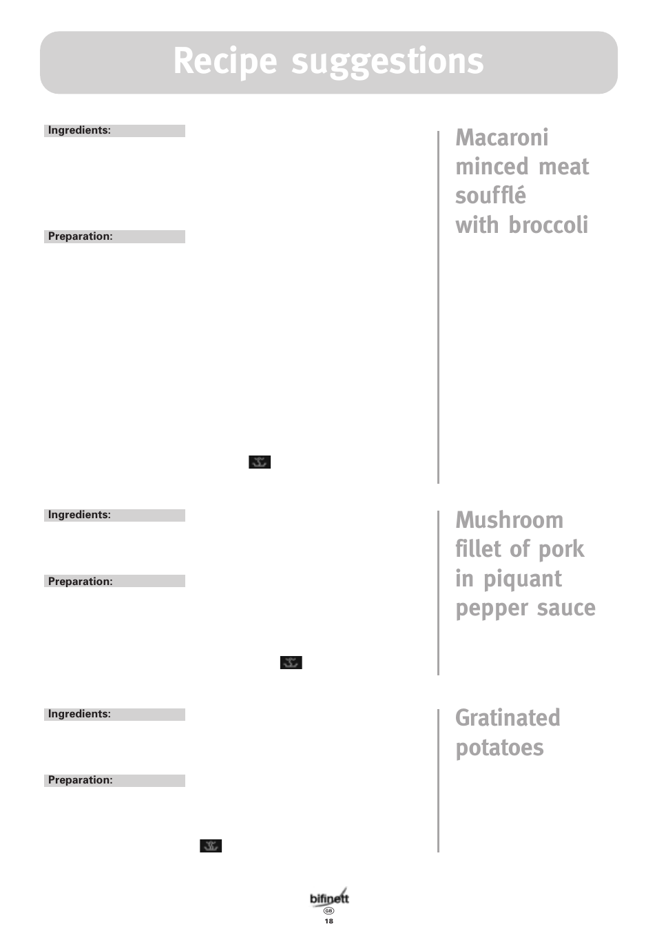 Recipe suggestions | Bifinett KH 1108 User Manual | Page 18 / 24