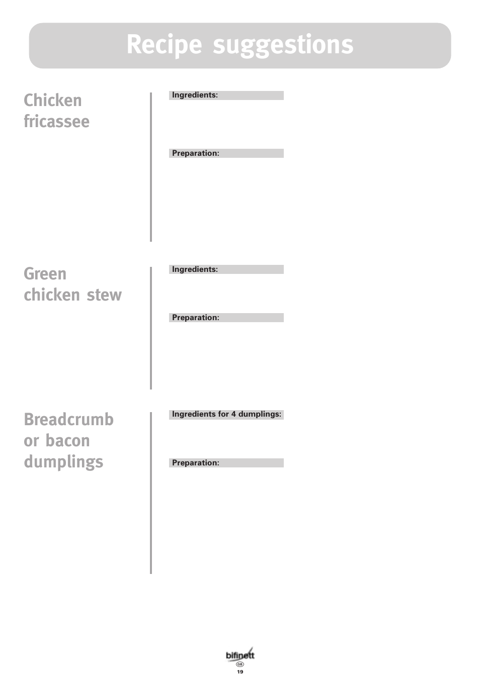 Recipe suggestions | Bifinett KH 1108 User Manual | Page 19 / 24