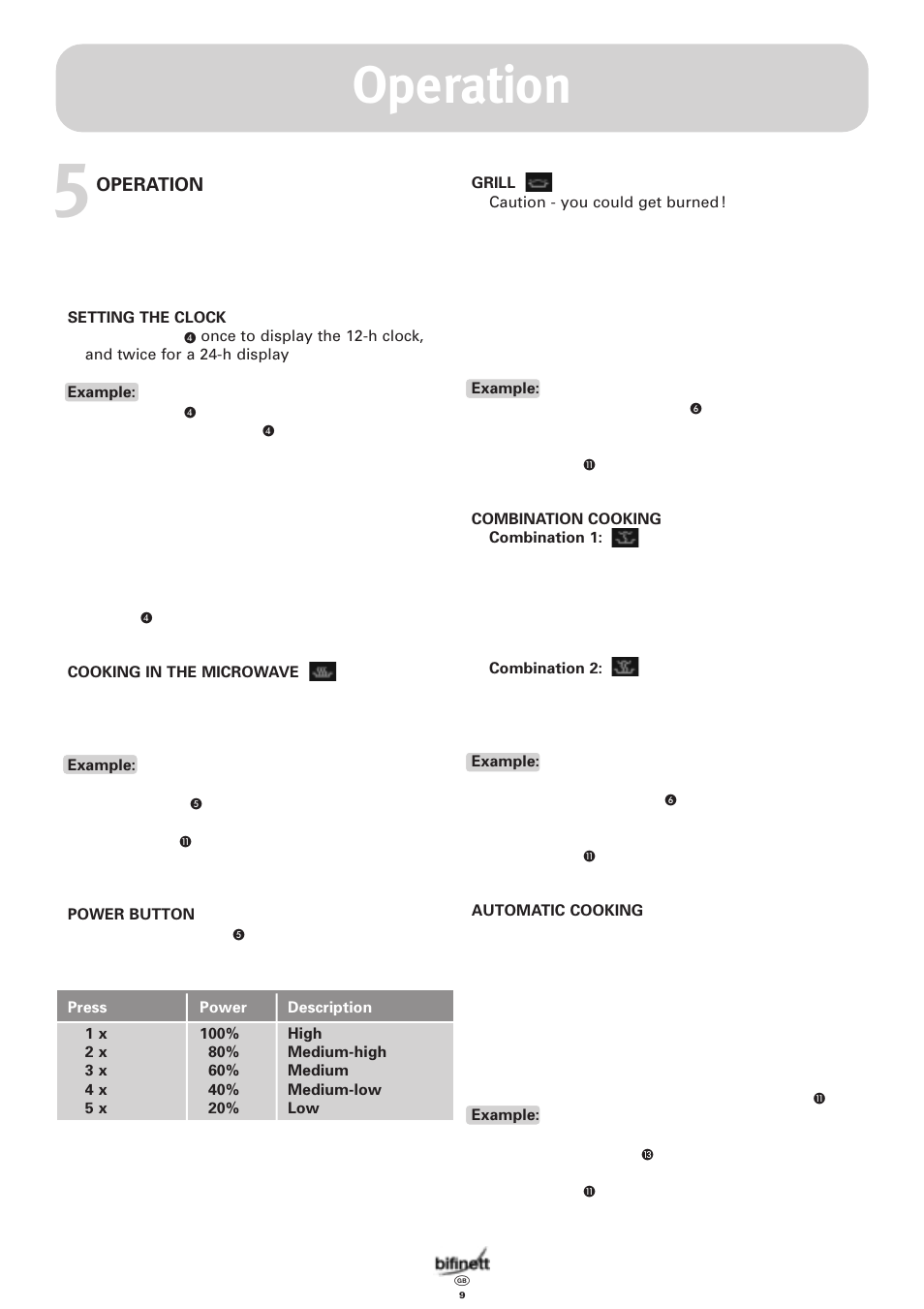 Operation | Bifinett KH 1108 User Manual | Page 9 / 24