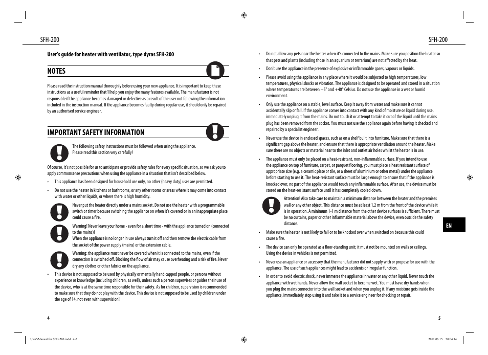 Important safety information, Sfh-200 | Dyras SFH-200 User Manual | Page 3 / 25