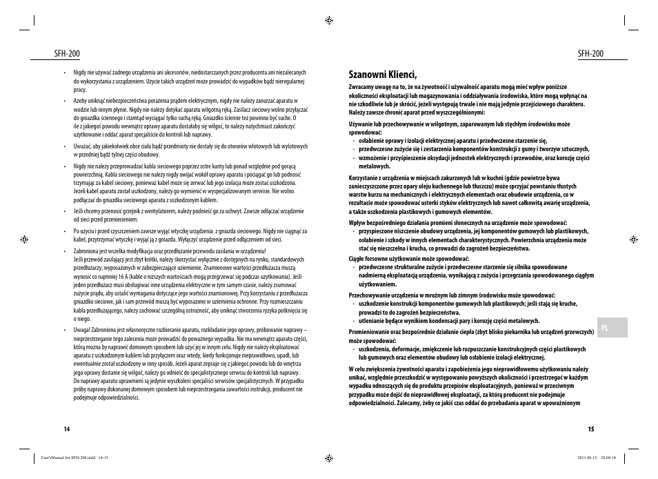 Szanowni klienci, Sfh-200 | Dyras SFH-200 User Manual | Page 8 / 25