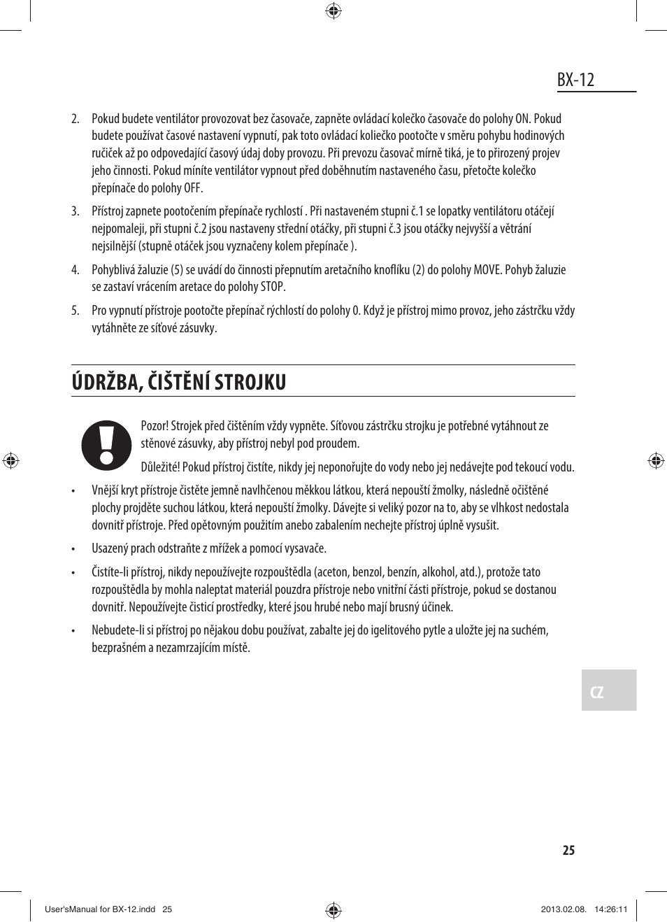 Údržba, čištění strojku, Bx-12 | Dyras BX-12 User Manual | Page 25 / 45