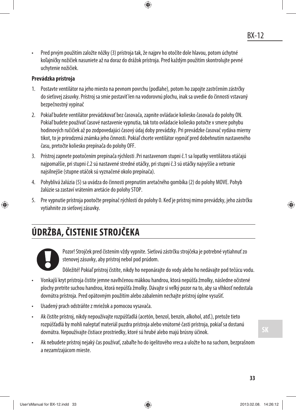 Údržba, čistenie strojčeka, Bx-12 | Dyras BX-12 User Manual | Page 33 / 45