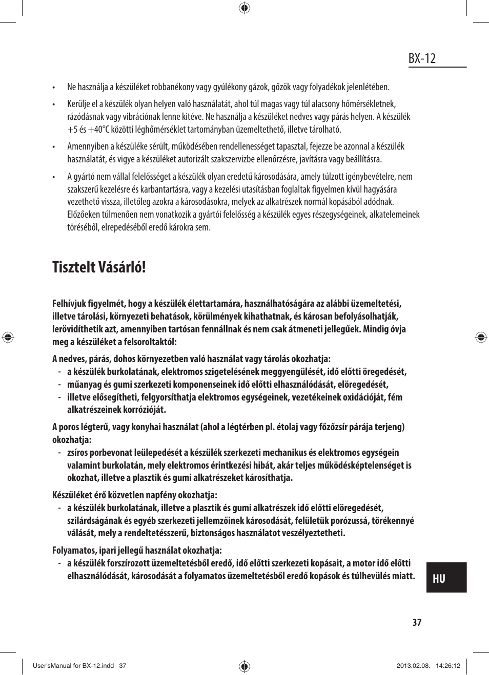 Tisztelt vásárló, Bx-12 | Dyras BX-12 User Manual | Page 37 / 45