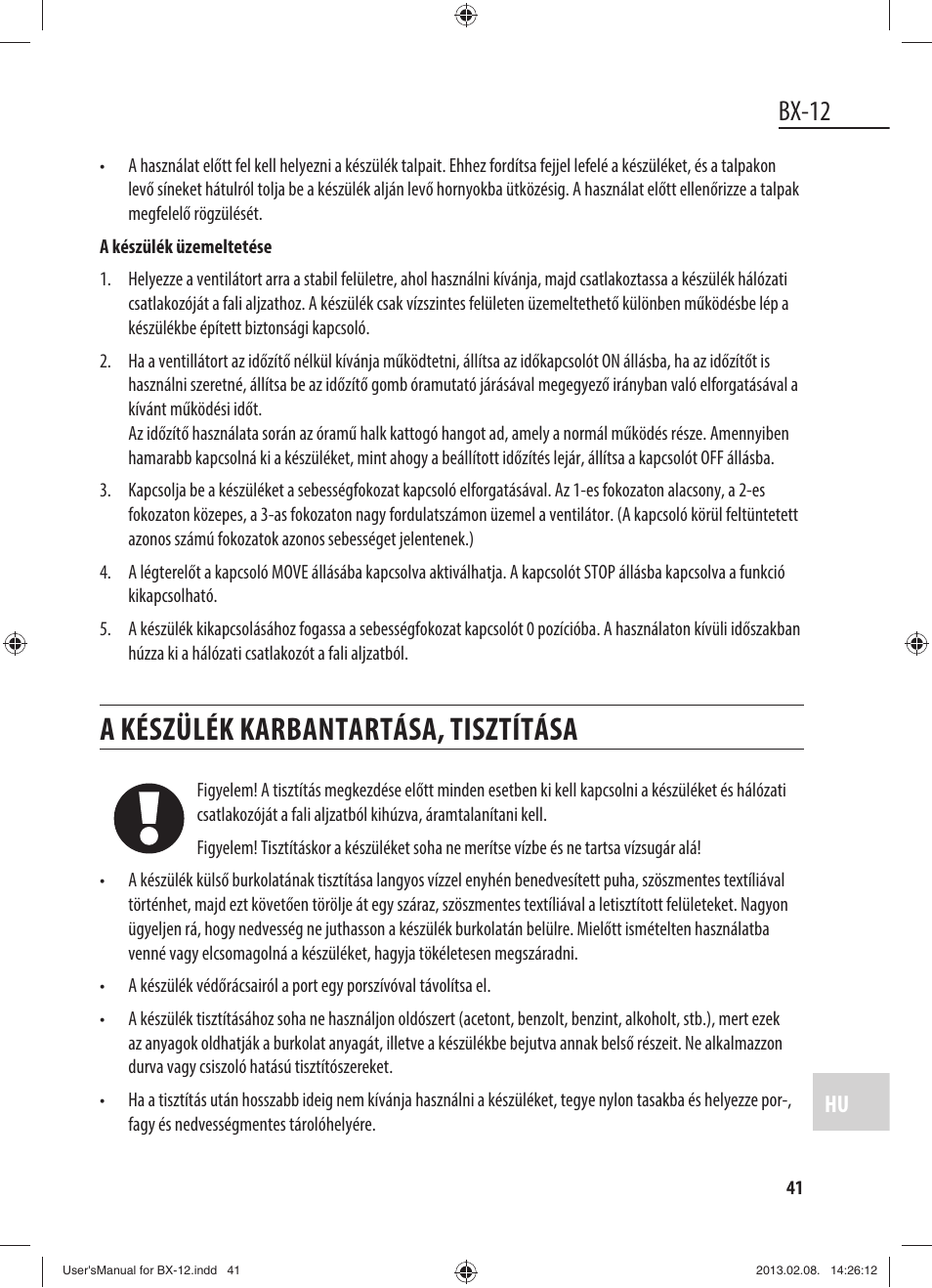 A készülék karbantartása, tisztítása, Bx-12 | Dyras BX-12 User Manual | Page 41 / 45