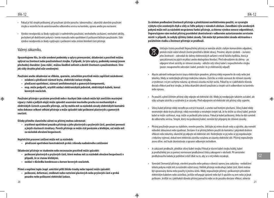 Ifa-12, Ifa-12 cz, Vážený zákazníku | Dyras IFA-12 User Manual | Page 11 / 21