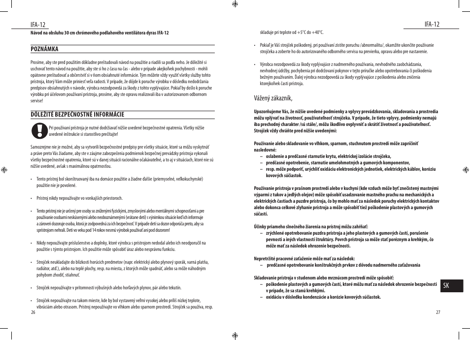 Ifa-12, Ifa-12 sk, Vážený zákazník | Dyras IFA-12 User Manual | Page 14 / 21