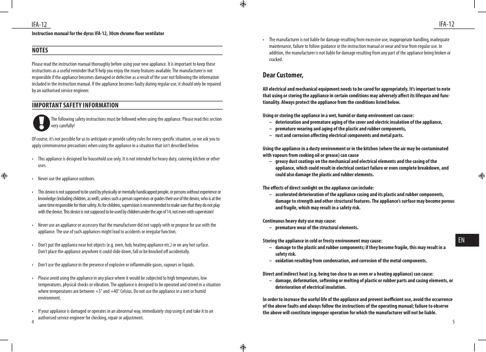 En ifa-12 ifa-12, Dear customer | Dyras IFA-12 User Manual | Page 3 / 21