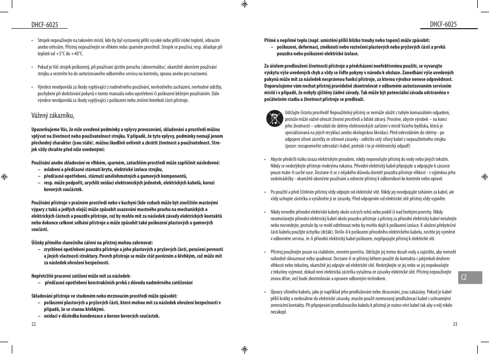 Dhcf-6025, Dhcf-6025 cz, Vážený zákazníku | Dyras DHCF-6025 User Manual | Page 12 / 23