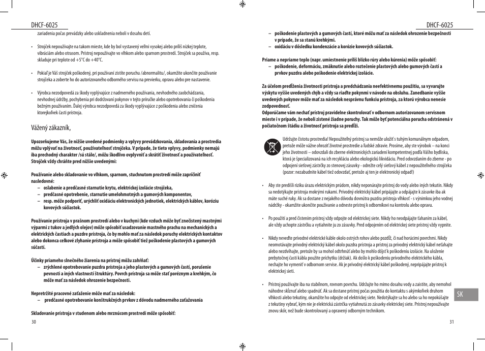 Dhcf-6025, Dhcf-6025 sk, Vážený zákazník | Dyras DHCF-6025 User Manual | Page 16 / 23