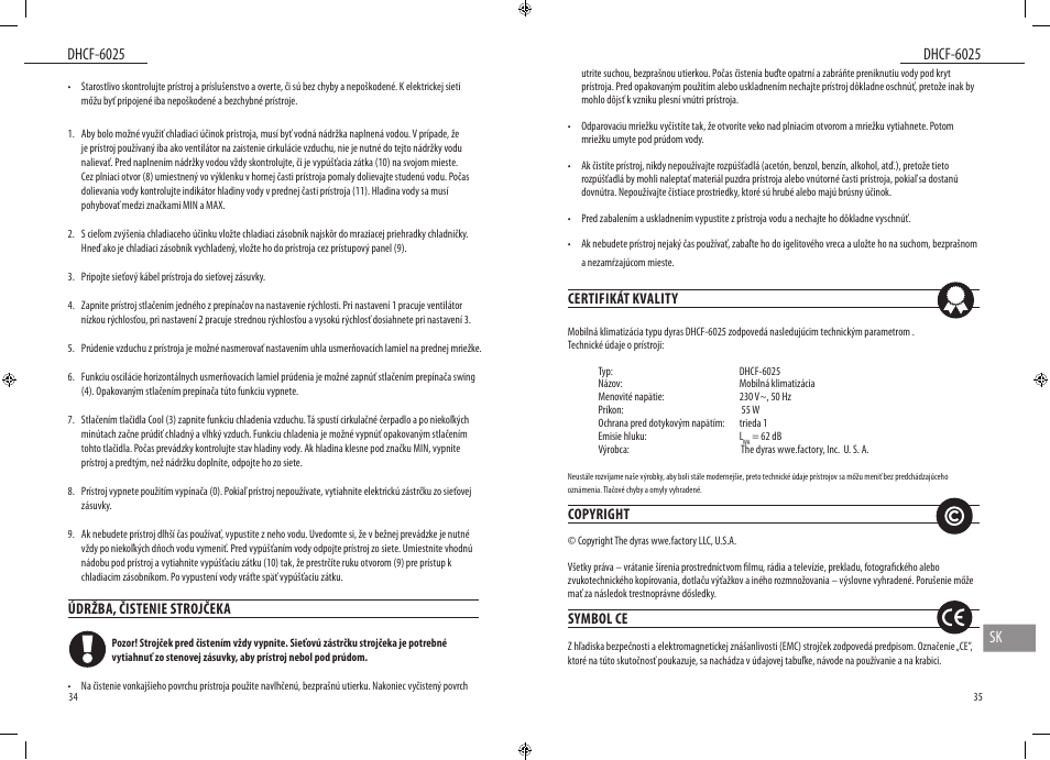 Dhcf-6025, Dhcf-6025 sk | Dyras DHCF-6025 User Manual | Page 18 / 23