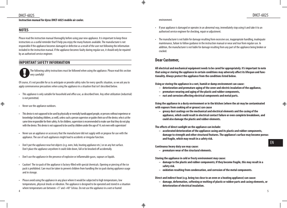 Dear customer | Dyras DHCF-6025 User Manual | Page 3 / 23
