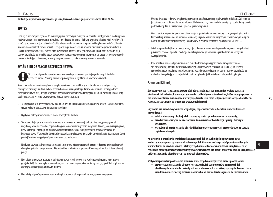 Dhcf-6025, Dhcf-6025 pl, Szanowni klienci | Dyras DHCF-6025 User Manual | Page 7 / 23