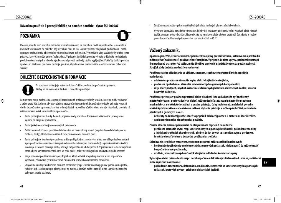 Poznámka, Dôležité bezpečnostné informácie, Vážený zákazník | Esi-2000ac | Dyras ESI-2000AC User Manual | Page 24 / 39