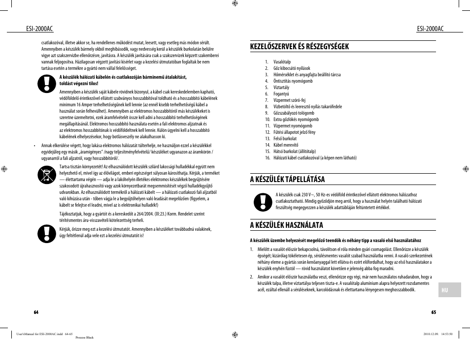 Kezelőszervek és részegységek, A készülék tápellátása, A készülék használata | Esi-2000ac | Dyras ESI-2000AC User Manual | Page 33 / 39