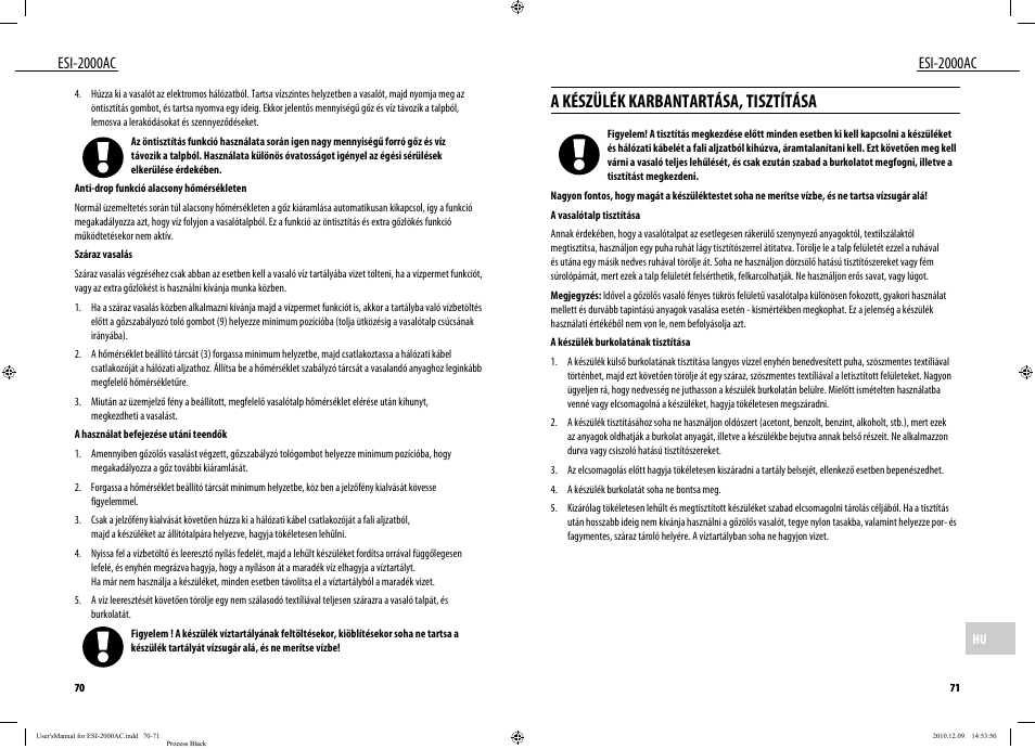 A készülék karbantartása, tisztítása, Esi-2000ac | Dyras ESI-2000AC User Manual | Page 36 / 39