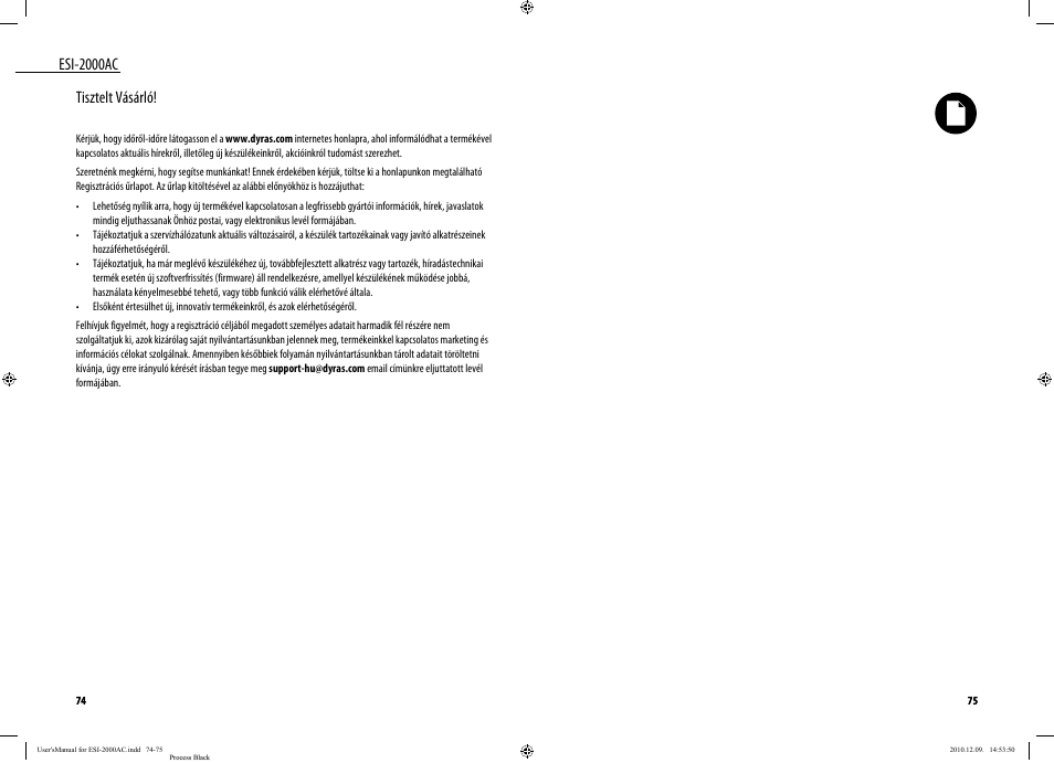 Esi-2000ac, Tisztelt vásárló | Dyras ESI-2000AC User Manual | Page 38 / 39