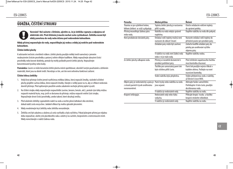 Údržba, čištění strojku, Esi-2200cs | Dyras ESI-2200CS User Manual | Page 22 / 39