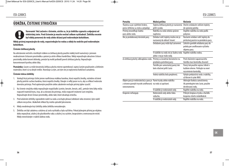 Údržba, čistenie strojčeka, Esi-2200cs | Dyras ESI-2200CS User Manual | Page 29 / 39