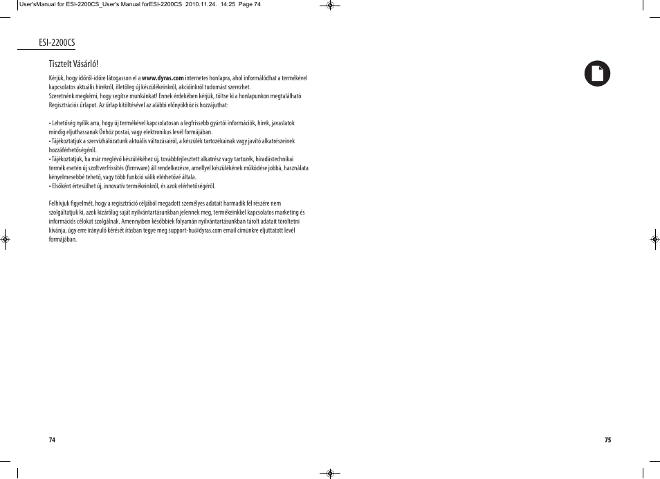 Esi-2200cs, Tisztelt vásárló | Dyras ESI-2200CS User Manual | Page 38 / 39