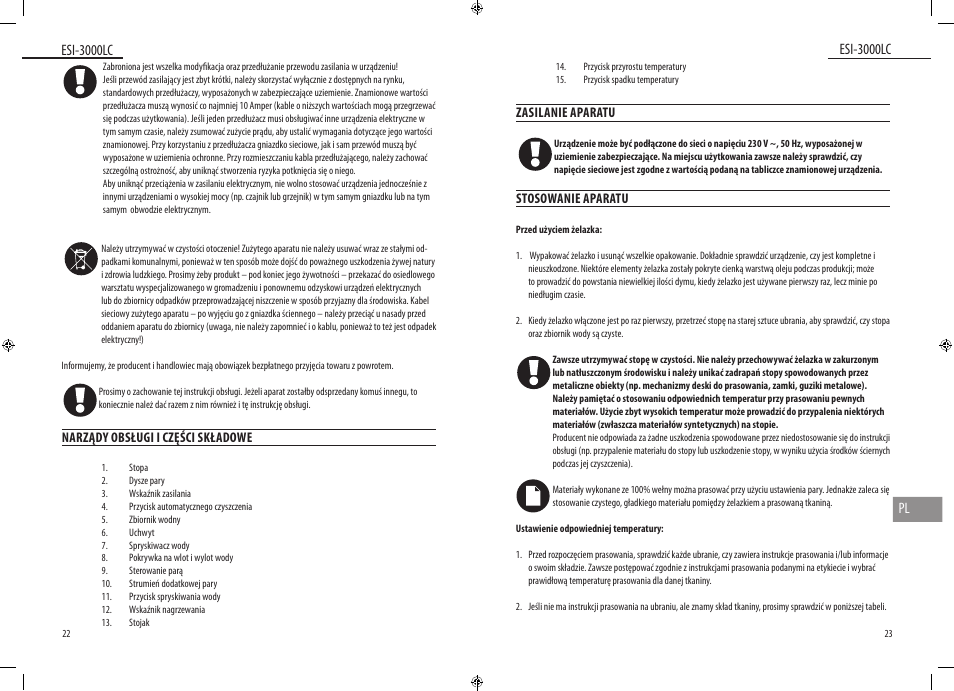 Esi-3000lc, Esi-3000lc pl | Dyras ESI-3000LC User Manual | Page 12 / 37