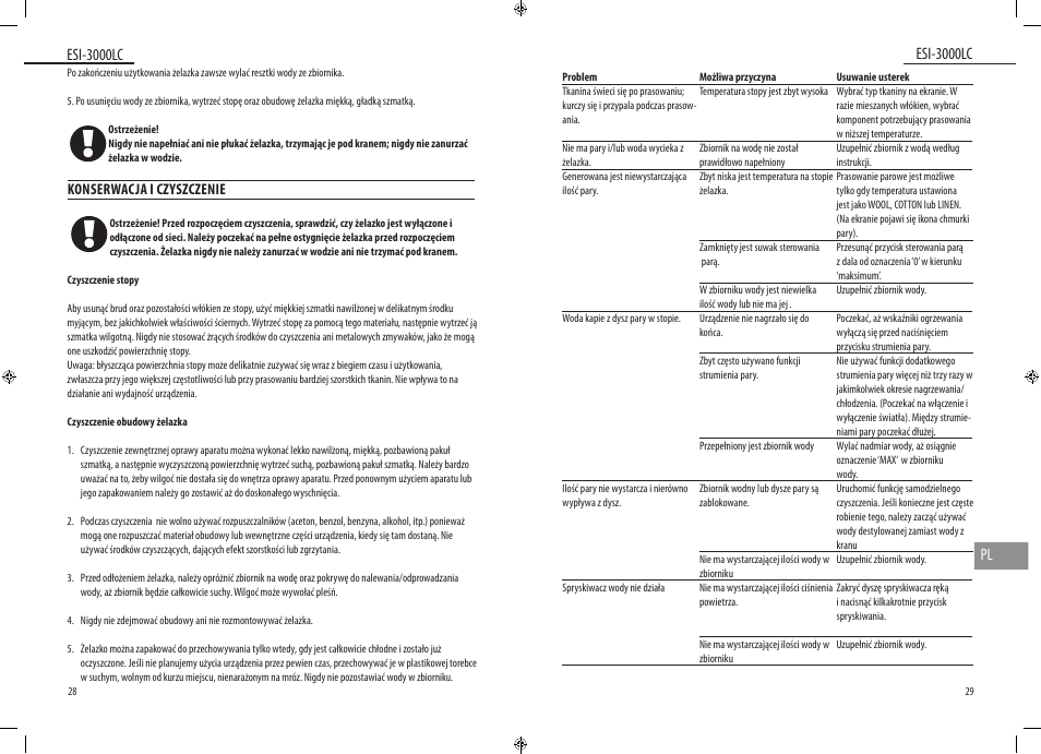 Esi-3000lc, Esi-3000lc pl, Konserwacja i czyszczenie | Dyras ESI-3000LC User Manual | Page 15 / 37