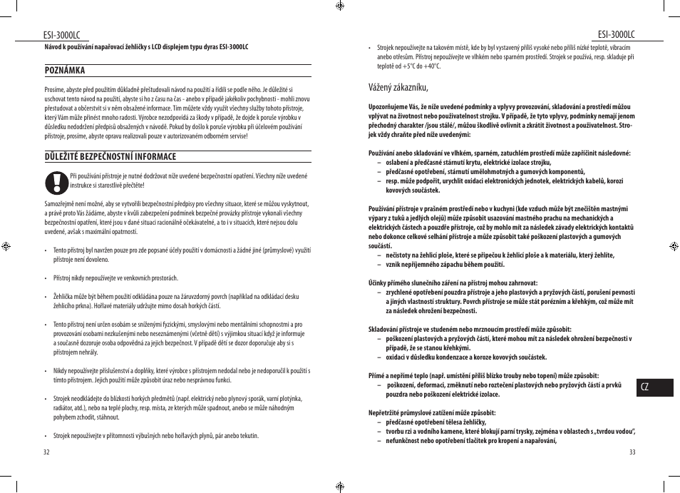 Esi-3000lc, Esi-3000lc cz, Vážený zákazníku | Dyras ESI-3000LC User Manual | Page 17 / 37