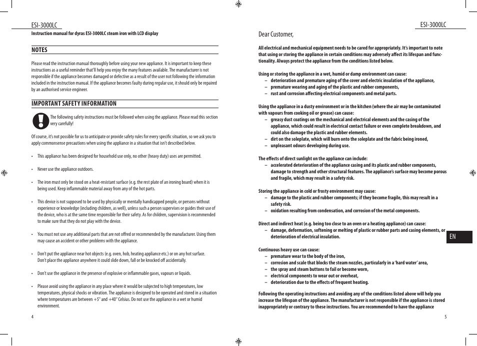 Dear customer | Dyras ESI-3000LC User Manual | Page 3 / 37