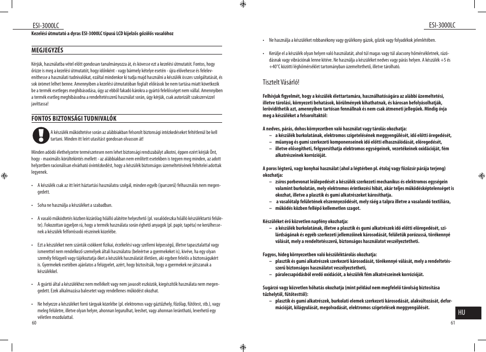 Esi-3000lc, Esi-3000lc hu, Tisztelt vásárló | Dyras ESI-3000LC User Manual | Page 31 / 37