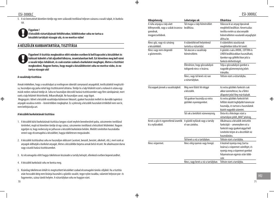 Esi-3000lc, Esi-3000lc hu, A készülék karbantartása, tisztítása | Dyras ESI-3000LC User Manual | Page 36 / 37