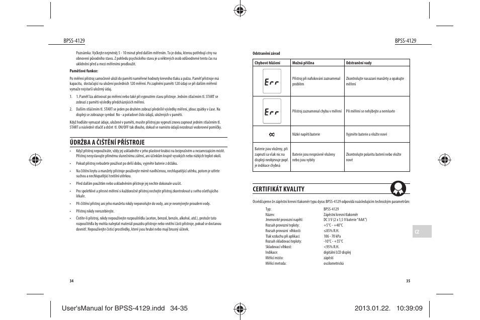 Certifikát kvality, Údržba a čištění přístroje | Dyras BPSS-4129 User Manual | Page 18 / 31