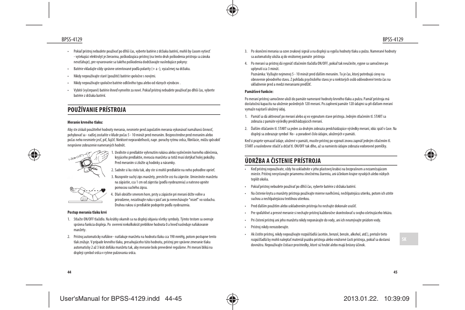 Údržba a čistenie prístroja, Používanie prístroja | Dyras BPSS-4129 User Manual | Page 23 / 31