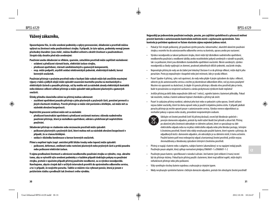 Vážený zákazníku, Bpss-6129 | Dyras BPSS-6129 User Manual | Page 16 / 33