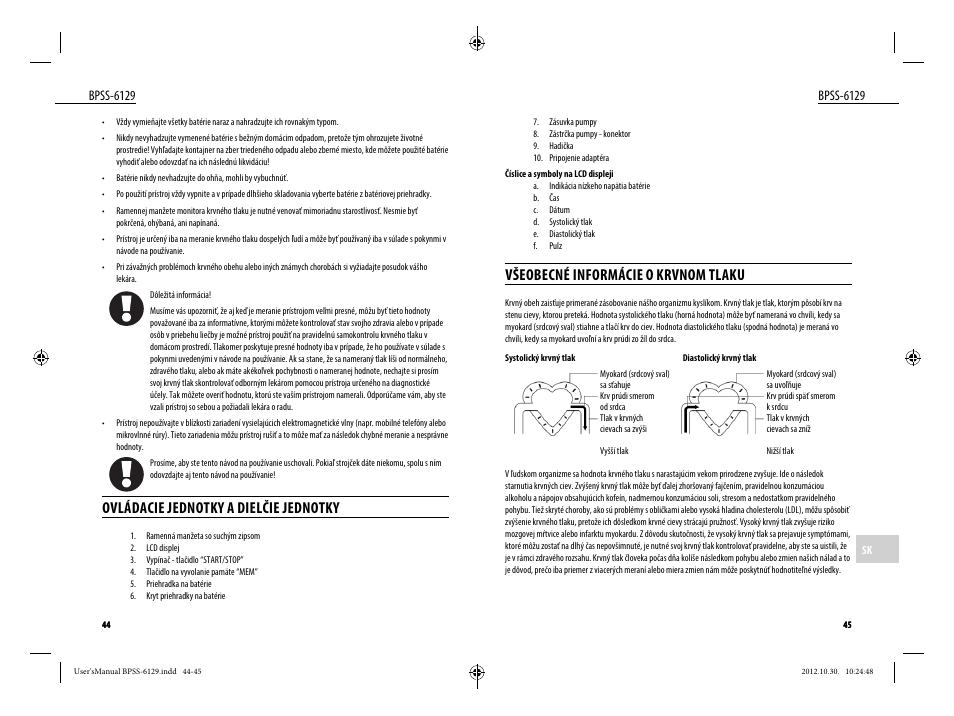 Všeobecné informácie o krvnom tlaku, Ovládacie jednotky a dielčie jednotky, Bpss-6129 | Dyras BPSS-6129 User Manual | Page 23 / 33