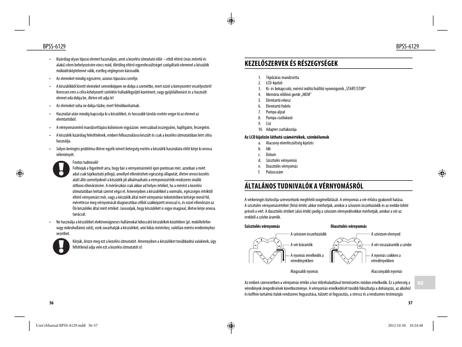 Kezelőszervek és részegységek, Általános tudnivalók a vérnyomásról, Bpss-6129 | Dyras BPSS-6129 User Manual | Page 29 / 33